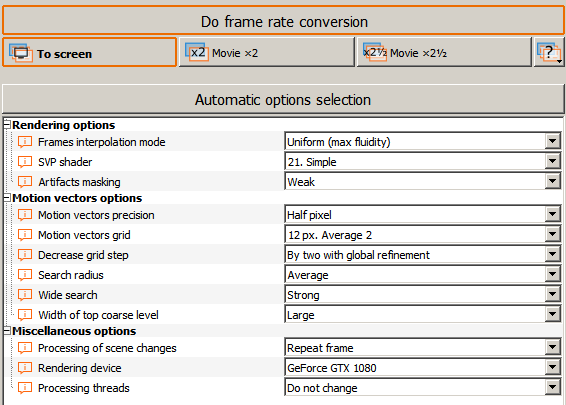 SVP4 Frame Rate Conversion settings (2017-08-25).png, 19.35 kb, 566 x 405