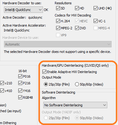 LAV Video decoder de-interlace options
