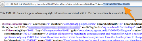 Plex token in XML view URL